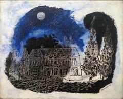 "Castillo bajo la Luna" 1929, Siglo XX Óleo sobre lienzo de Joaquín Peinado
