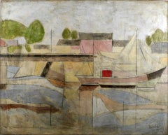 "Puerto de Honfleur", Siglo XX Óleo sobre lienzo