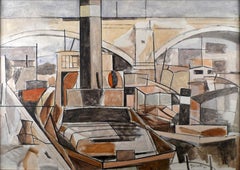 "Vista de un puerto", Siglo XX Óleo sobre lienzo