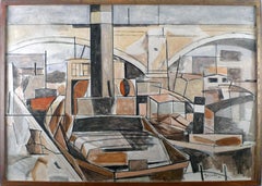 Vintage "Vista de un puerto", 20th Century Oil on Canvas