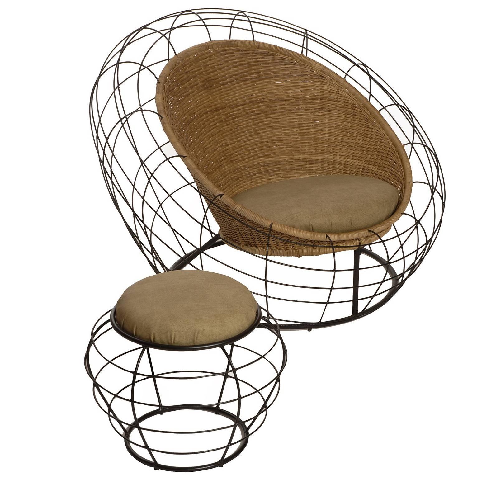 Joatinga Brazilian Contemporary Natural Reed and Metal Easychair by Lattoog