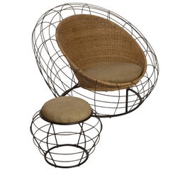 Joatinga Brazilian Contemporary Natural Reed and Metal Easychair by Lattoog