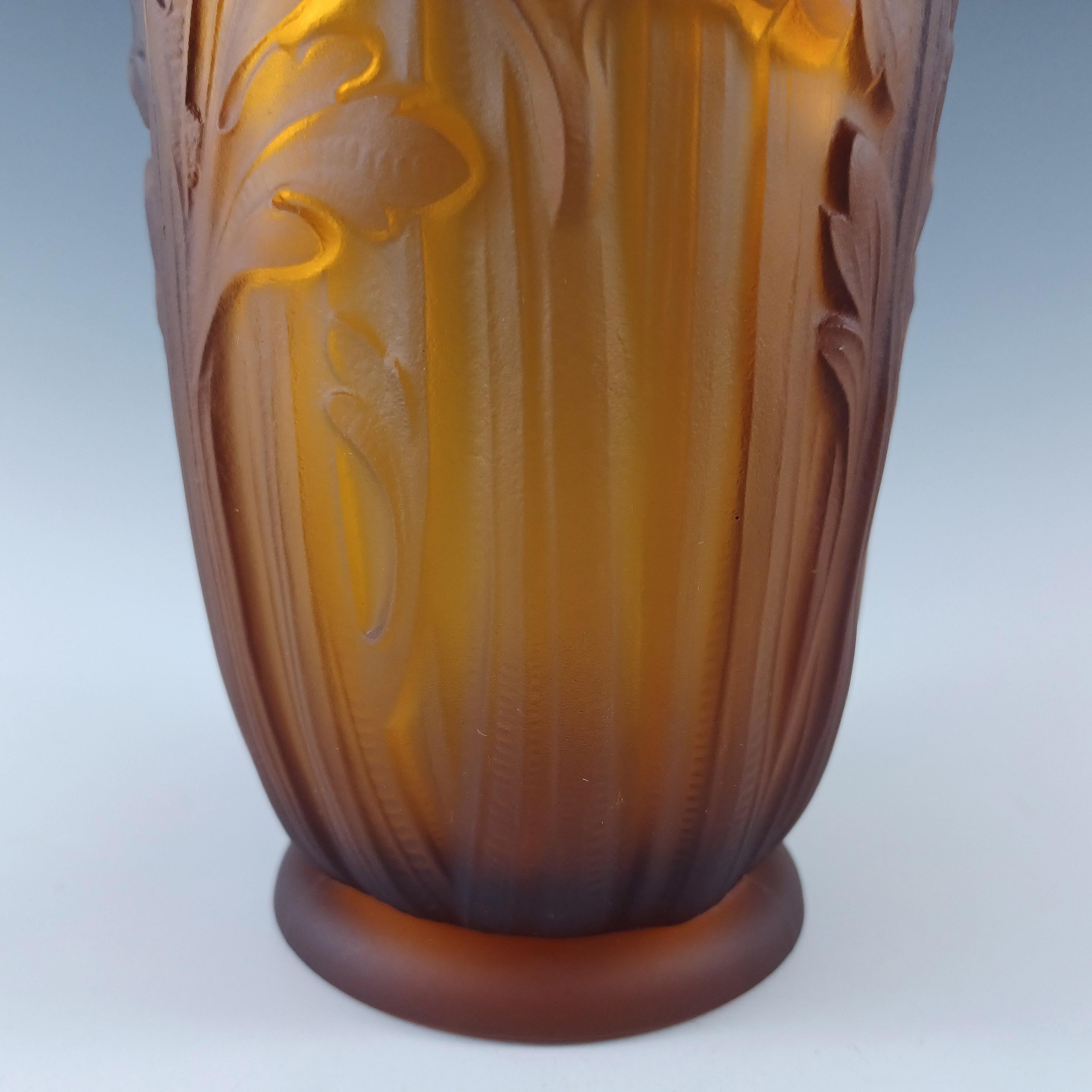 Jobling #11800 1930er Jahre Bernstein Art Deco Glas Celery Vase (Gepresst) im Angebot