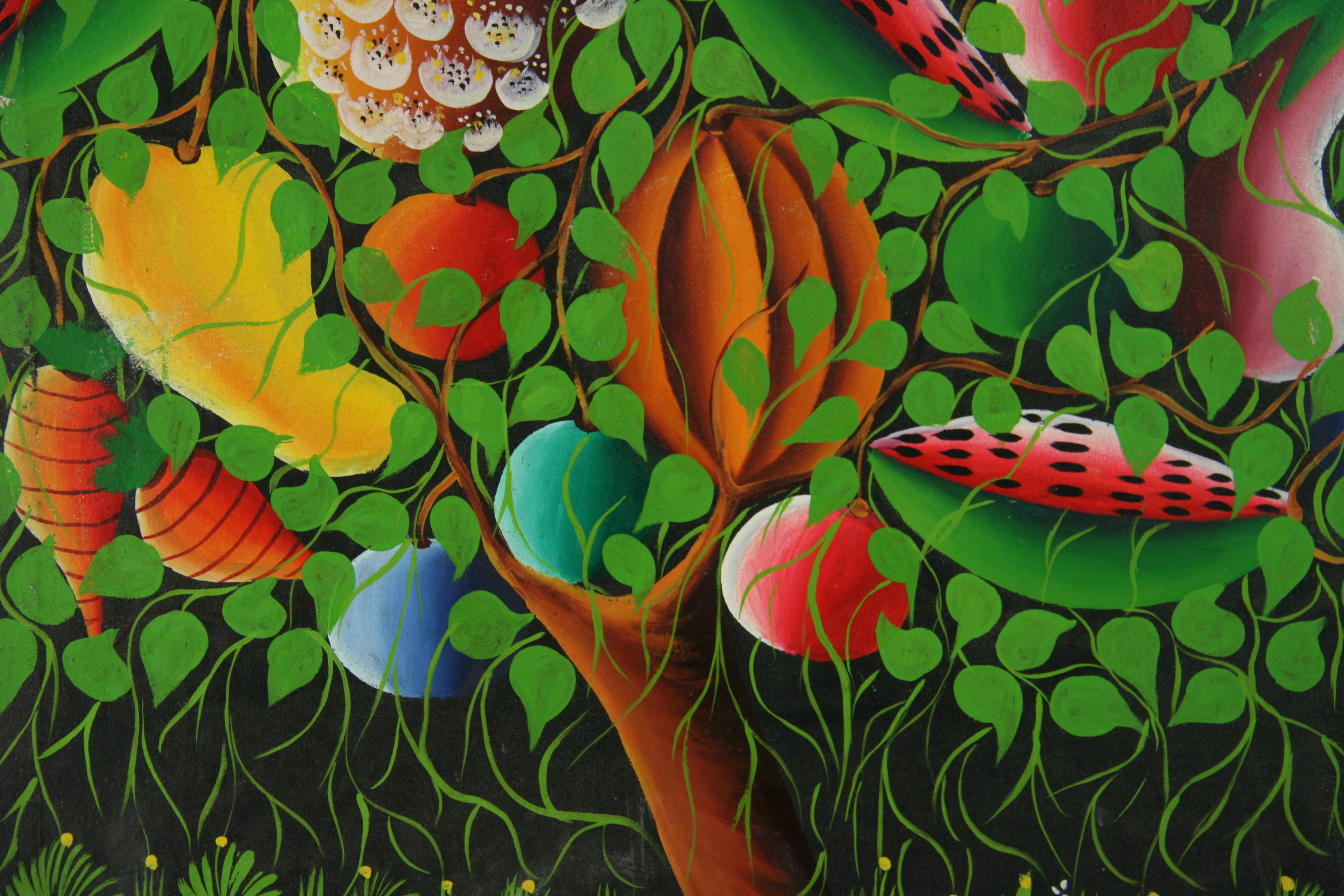 3775  Peinture à l'huile surréaliste et colorée  sur toile  dans un cadre noir