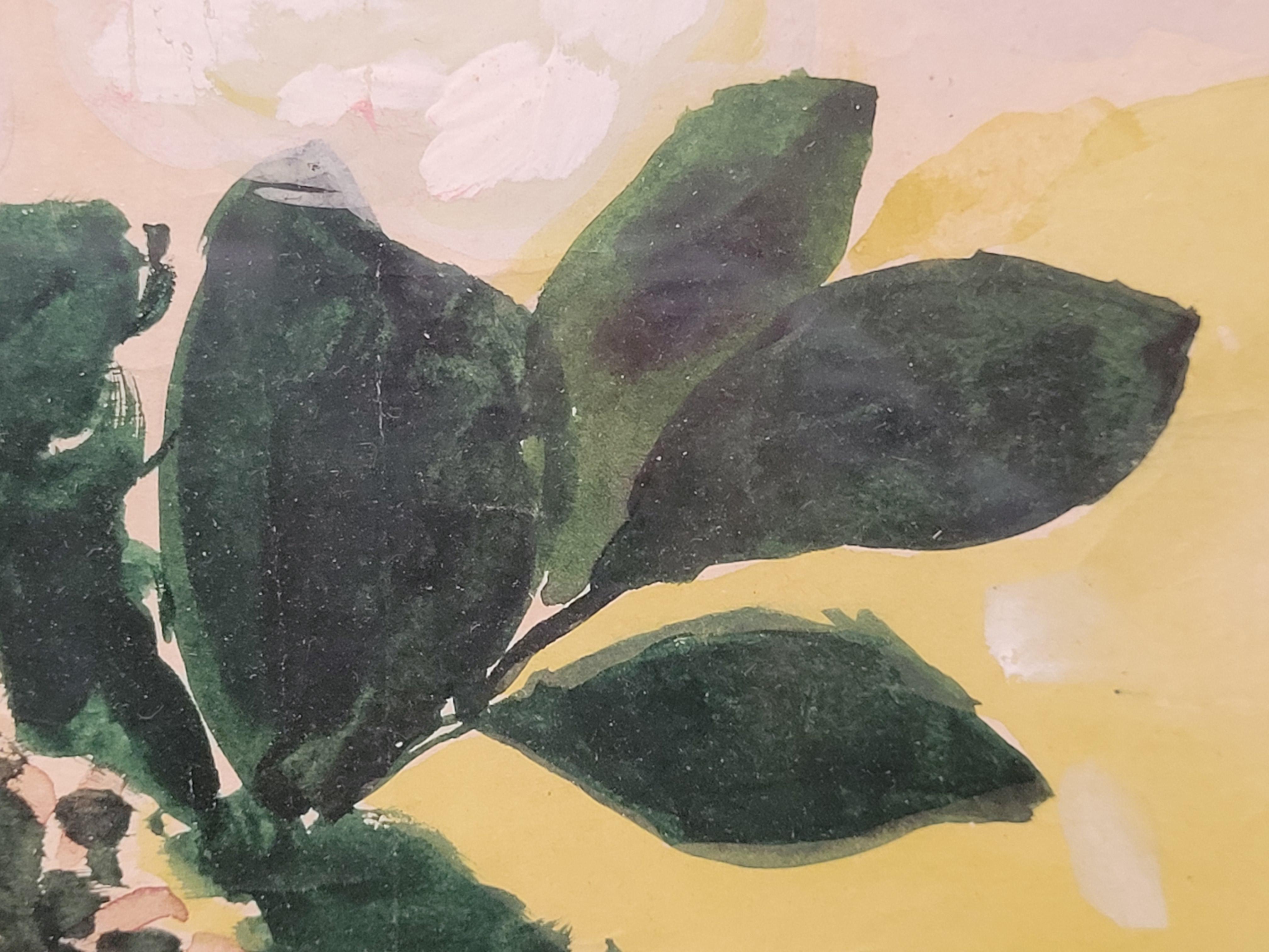 French Gouache & Watercolour, Still-Life of Roses in a Confit Jarre. For Sale 9
