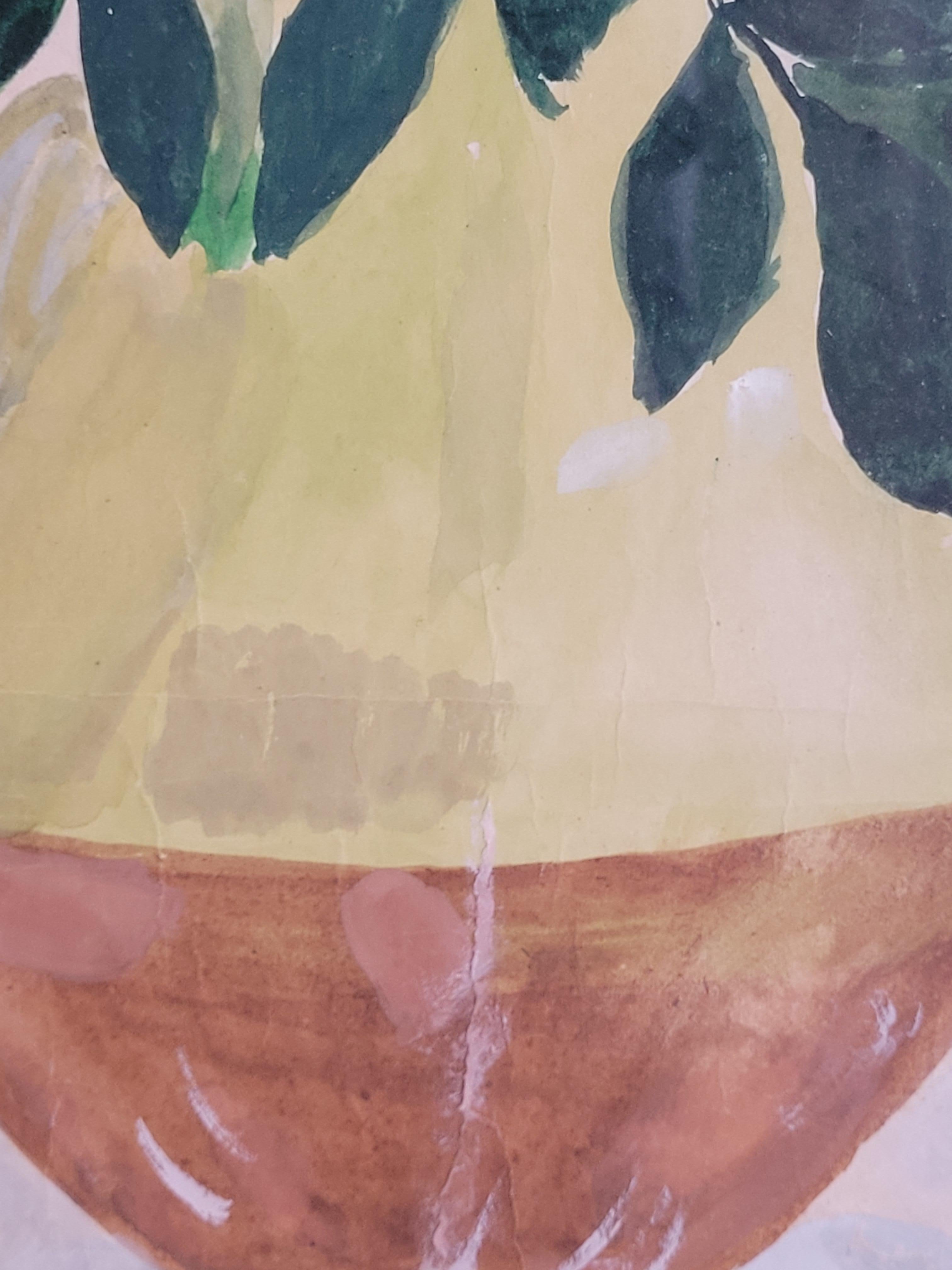 French Gouache & Watercolour, Still-Life of Roses in a Confit Jarre. For Sale 5