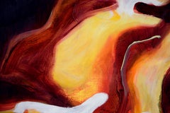 "Looking at the Flames" Original Red Contemporary Abstract Oil Painting, Signed