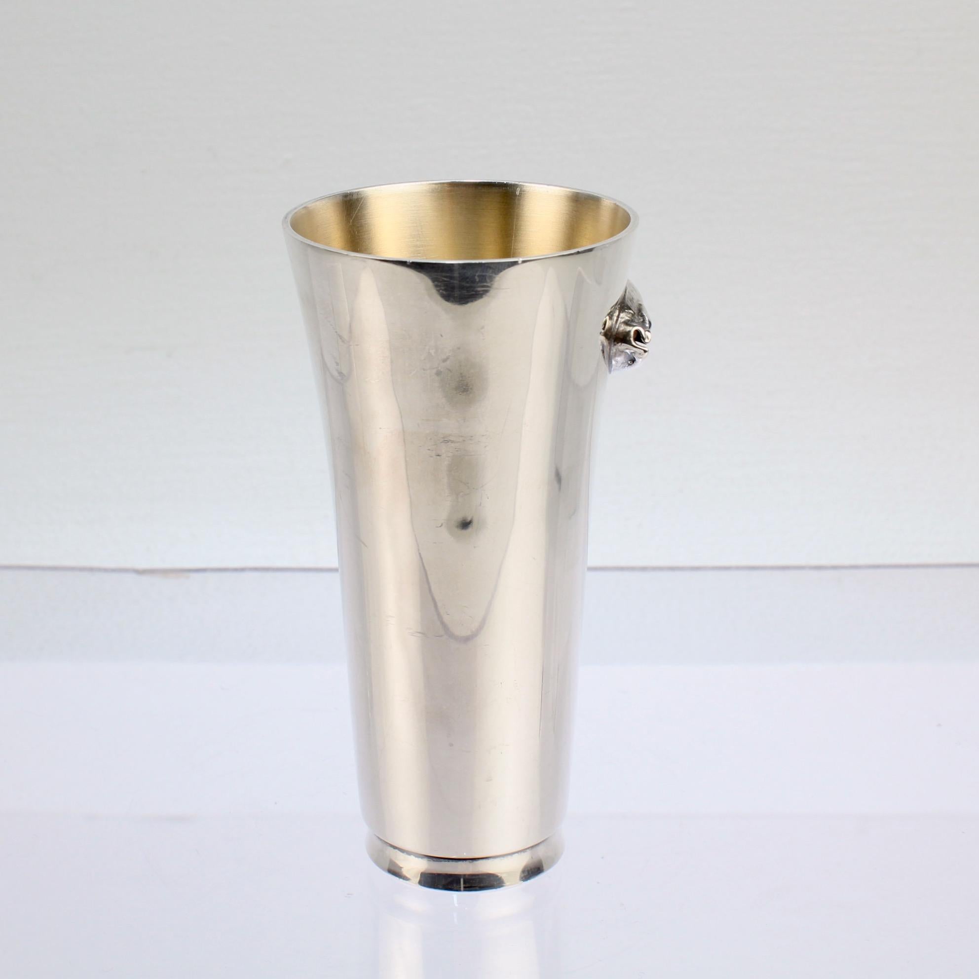 Modern Jocelyn Burton Sterling Silver Tapered Tumbler or Mug with Cowrie Shell For Sale