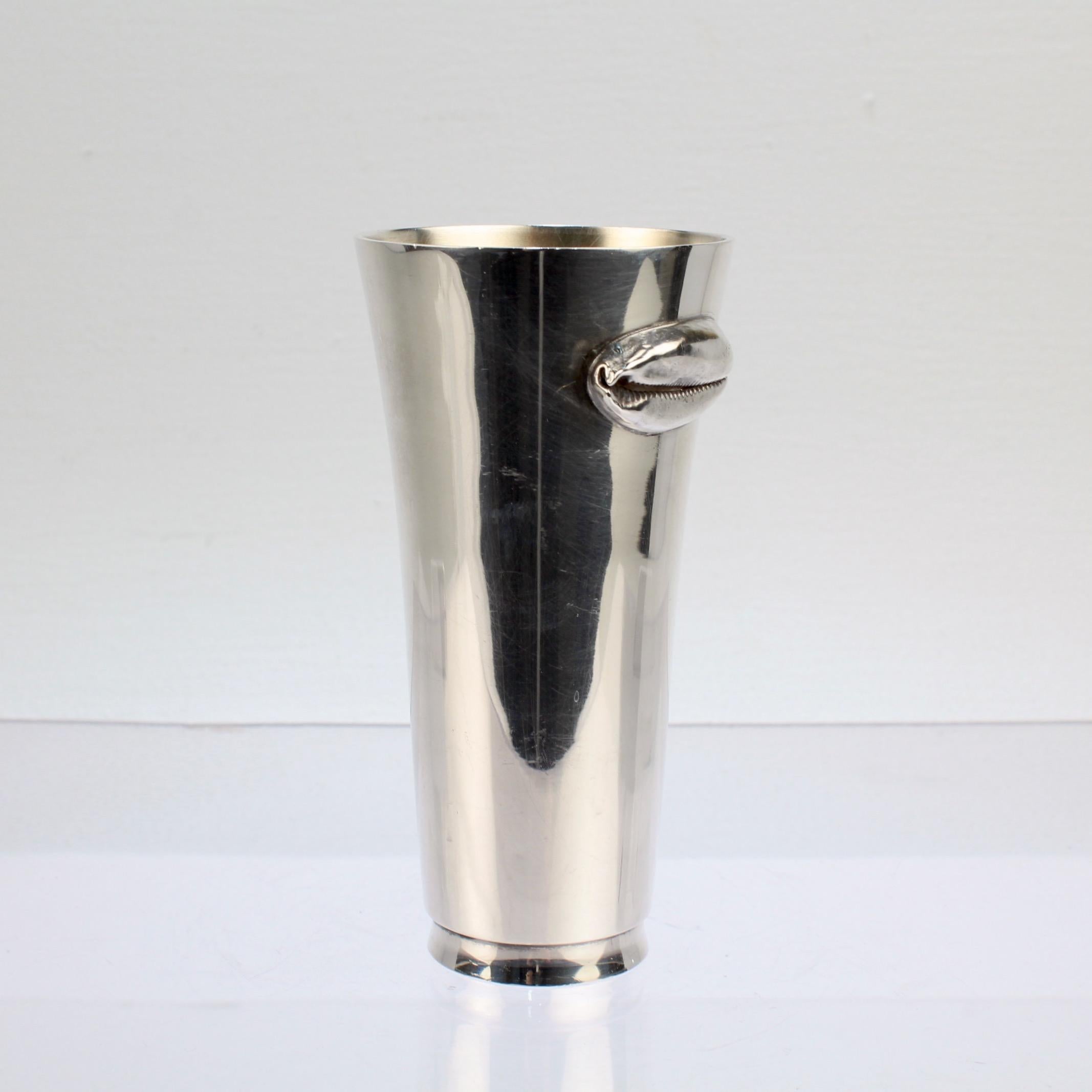 Women's or Men's Jocelyn Burton Sterling Silver Tapered Tumbler or Mug with Cowrie Shell For Sale