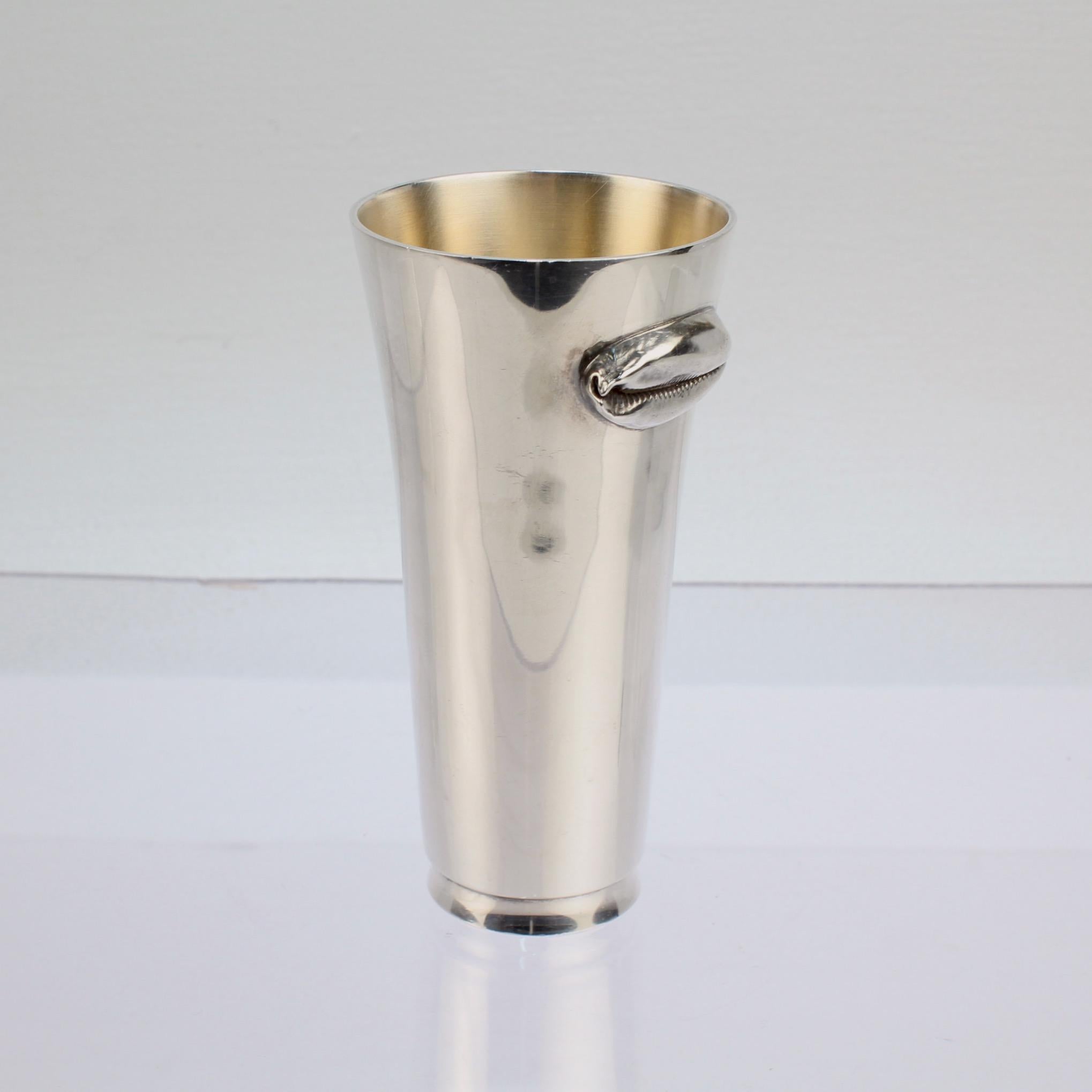 Jocelyn Burton Sterling Silver Tapered Tumbler or Mug with Cowrie Shell For Sale 1