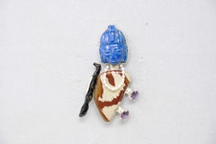 Jocelyn Lachance 925 Silver Brooch Lapis Lazuli Mayan Figure