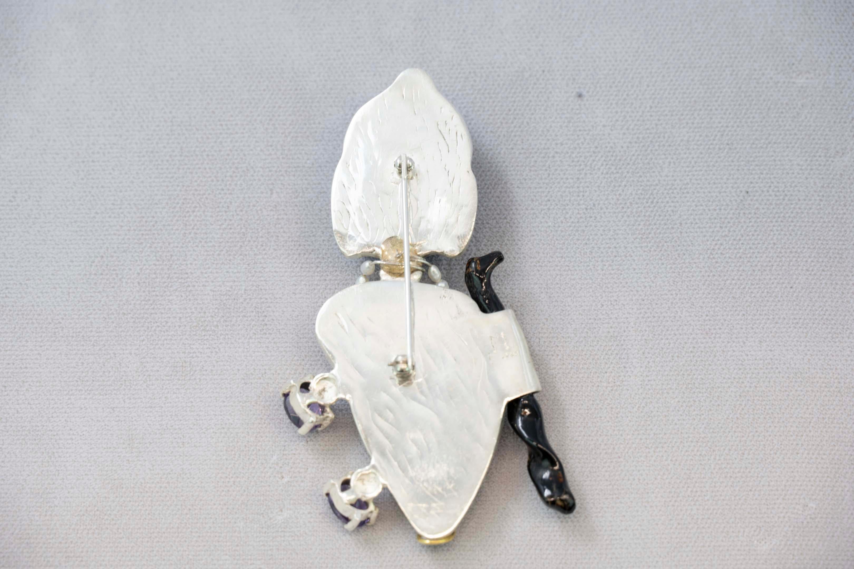 Uncut Jocelyn Lachance 925 Silver Brooch Lapis Lazuli Mayan Figure For Sale