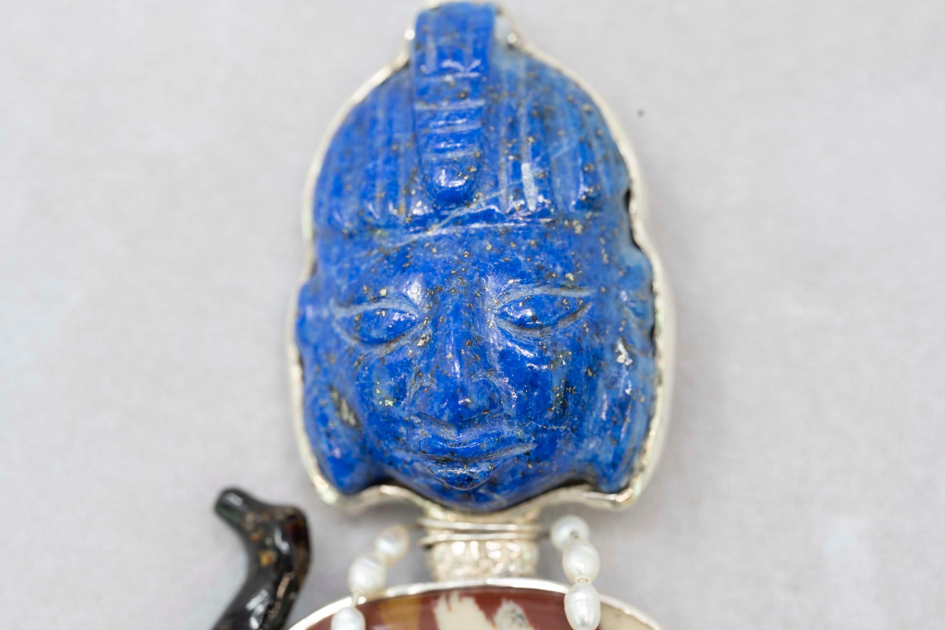 Jocelyn Lachance 925 Silver Brooch Lapis Lazuli Mayan Figure For Sale 1