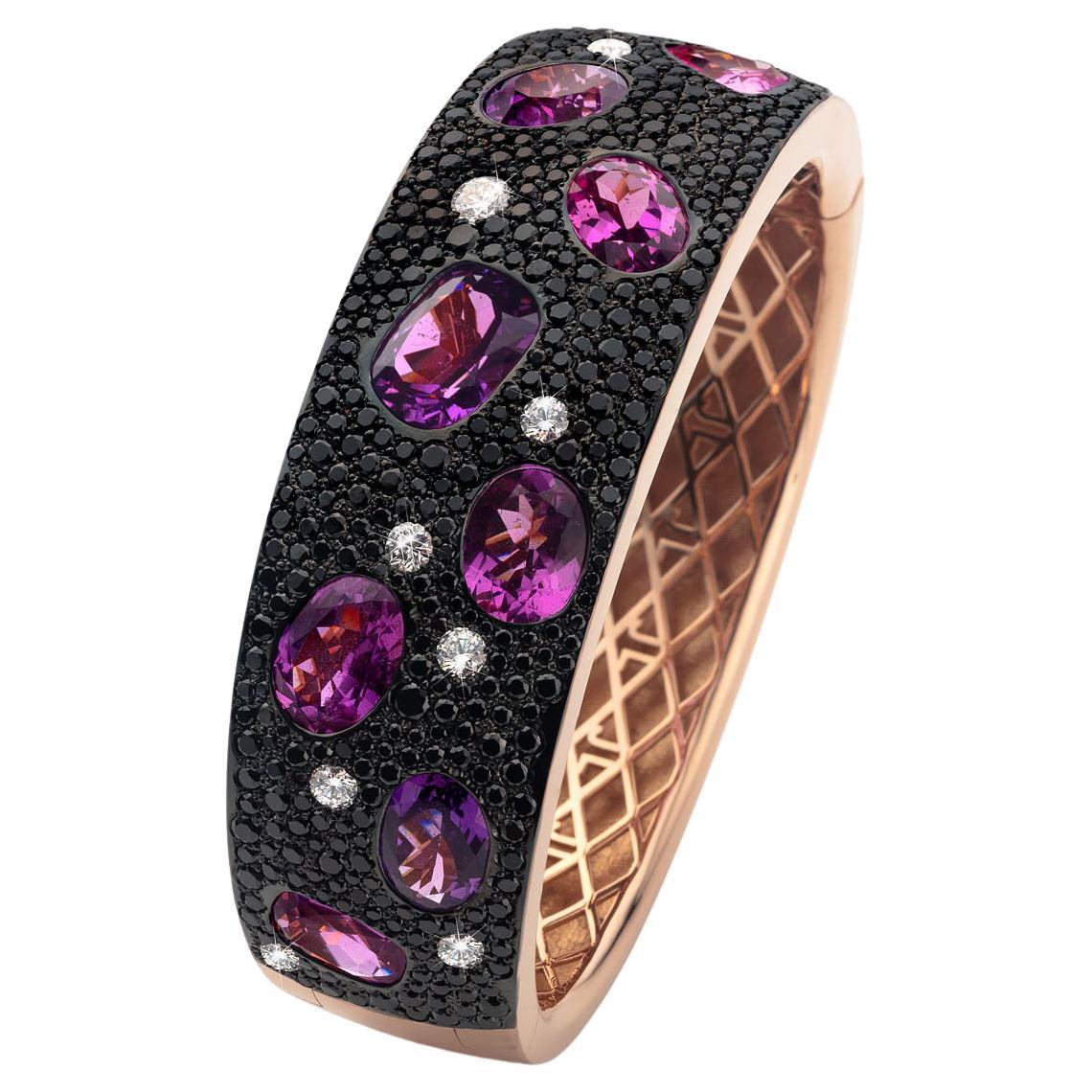 23.04 Ct Pink Sapphire White Diamonds 18 Karat Rose Gold Bracelet by Jochen Leën For Sale