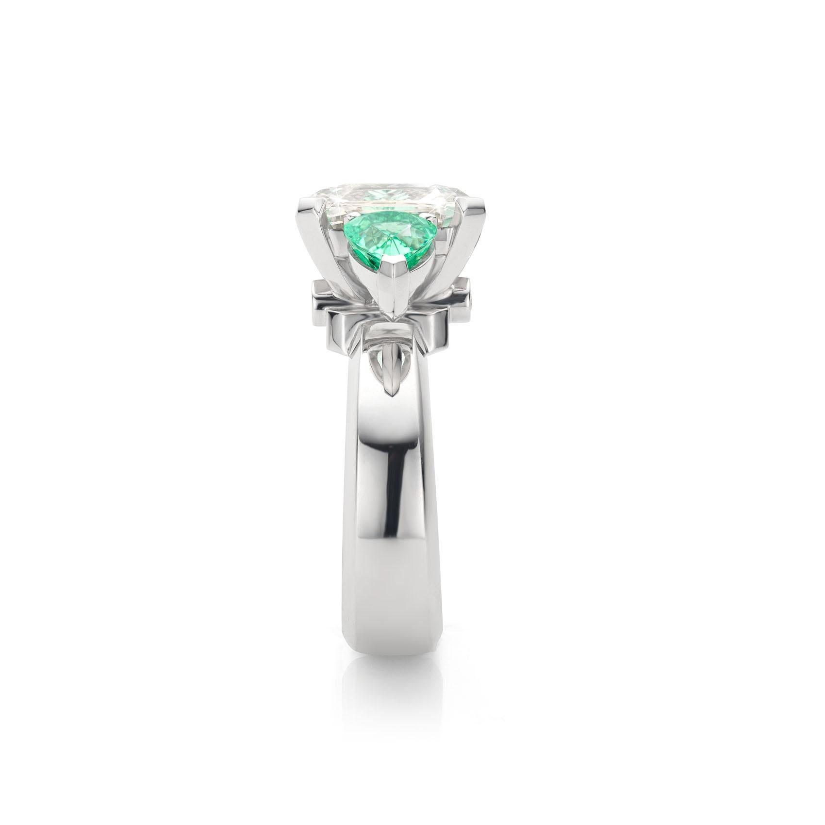 Contemporary Platinum 6, 98Ct Sapphire 2, 24Ct Paraiba Tourmaline Cocktail Ring by Jochen Leën For Sale