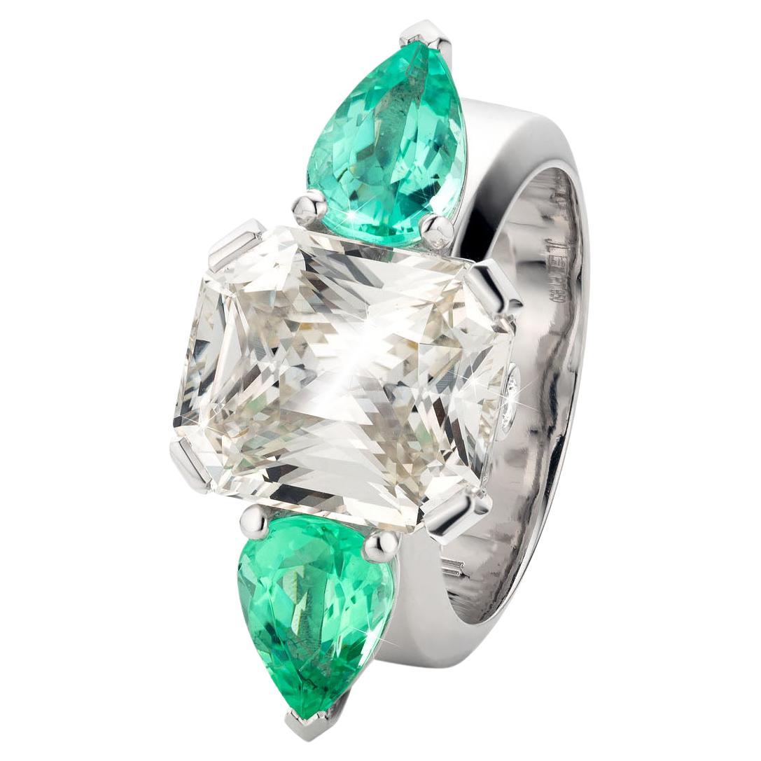 Platinum 6, 98Ct Sapphire 2, 24Ct Paraiba Tourmaline Cocktail Ring by Jochen Leën