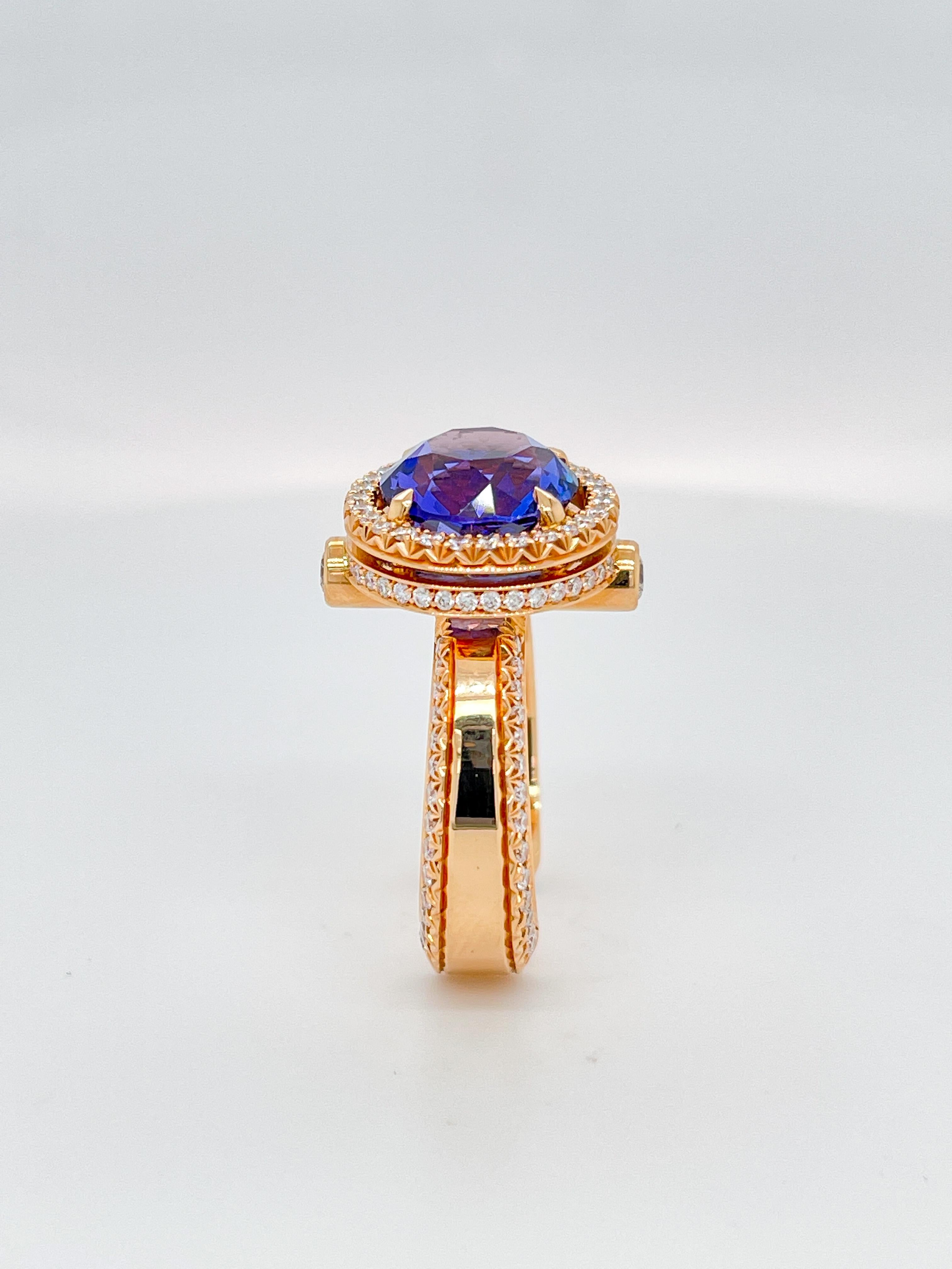 Contemporary 18 K Rose Gold Cocktail Ring 4.75 Carat Tanzanite Cocktail Ring by Jochen Leën