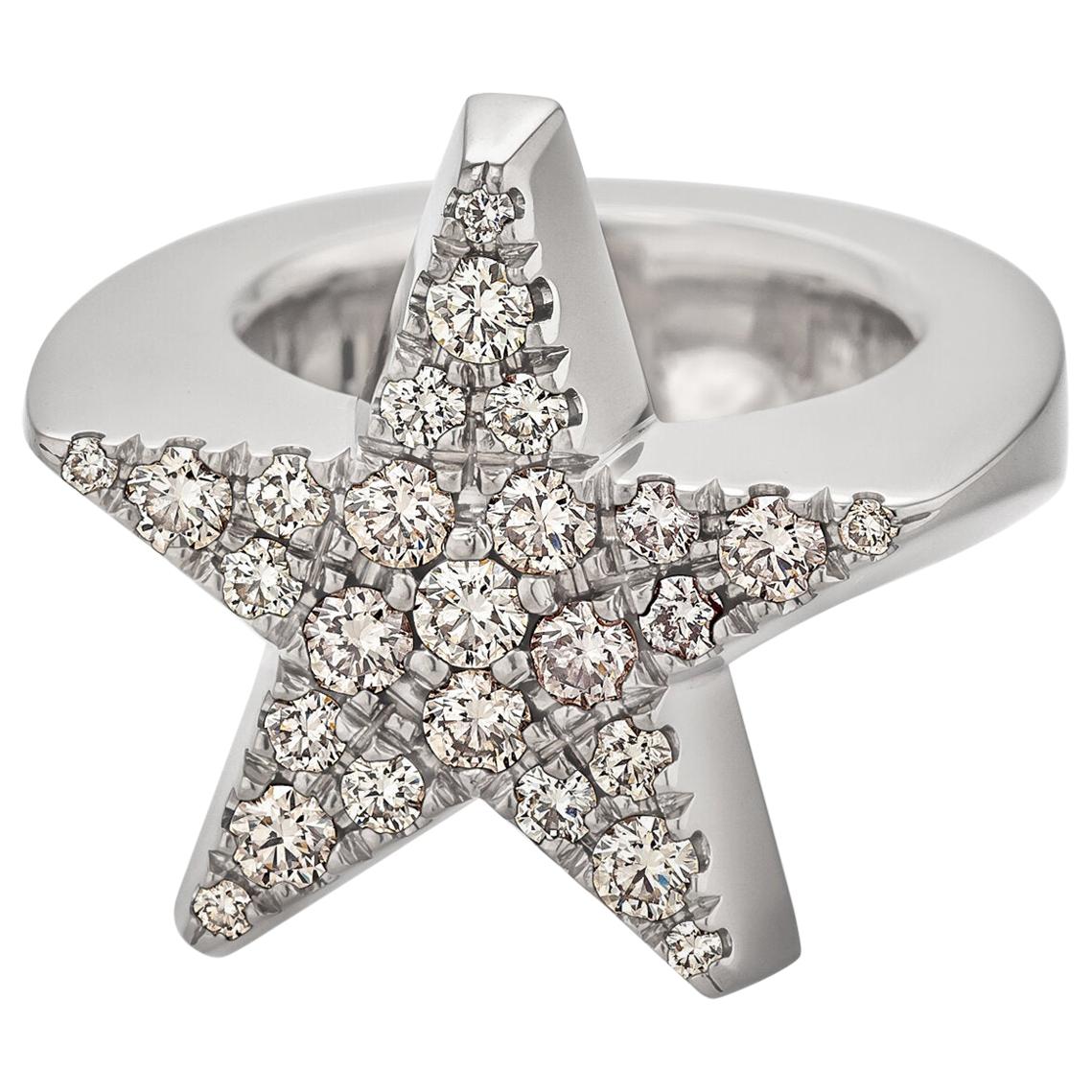 Jochen Pohl Brown Cognac Round Cut Diamond White Gold Star Ring