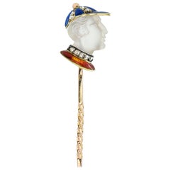 Antique Jockey Moonstone Cameo Stick-Pin