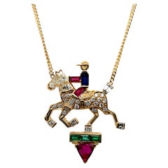 Jockey Necklace with Diamonds, Rubies, Emeralds & Sapphires in 18K Yellow Gold