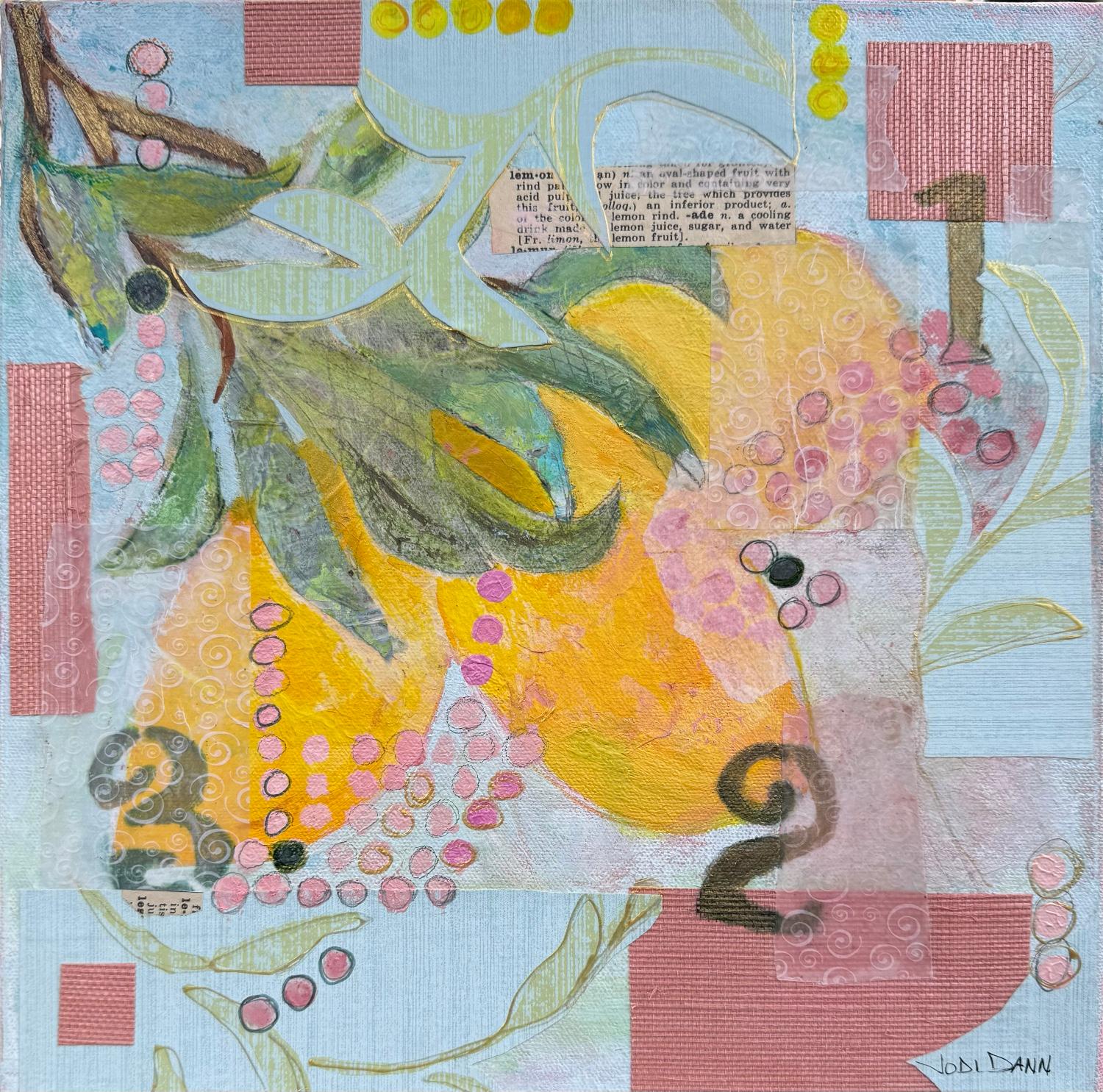 Three Lemons, Original Painting - Mixed Media Art by Jodi Dann
