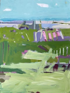 Brisk Day with Blue Skies Contemporary Abstract Landscape Painting on Paper