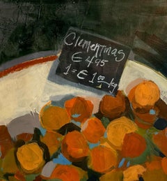 Clementinas: cuadro grande y expresivo de clementinas, 36x36 pulgadas.