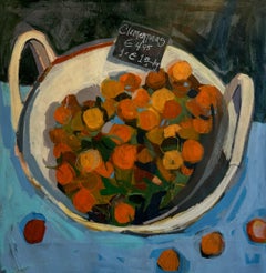Clementinas: cuadro grande y expresivo de clementinas, 36x36 pulgadas.