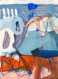 Desert Blues 18"x24" Abstract Painting on Paper in Blue Rust and Gray Palette
