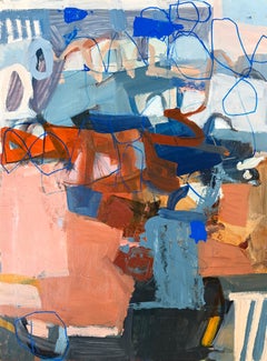 Desert Blues 18"x24" Abstract Painting on Paper in Blue Rust and Gray Palette