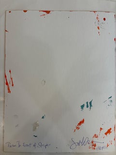 Personne devant des rayures, peinture figurative contemporaine, 2026