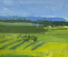 Spring Countryside, Original Expressive Landscape Painting on Paper, 14 x 28 in.