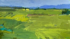 Spring Countryside, Original Expressive Landscape Painting on Paper, 14 x 28 in.