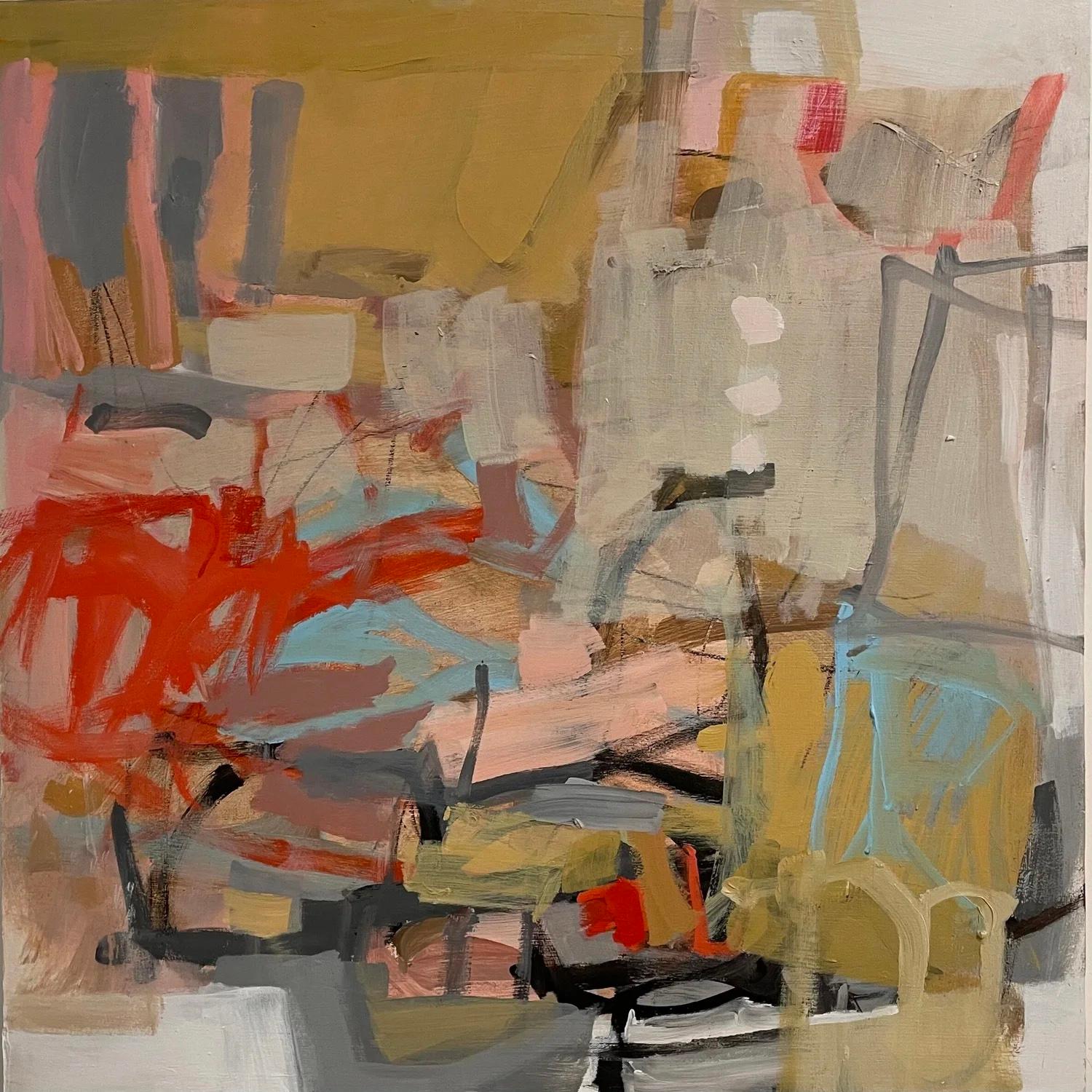"Dicembre caldo", dipinto astratto contemporaneo su tela, 20 x 20 in