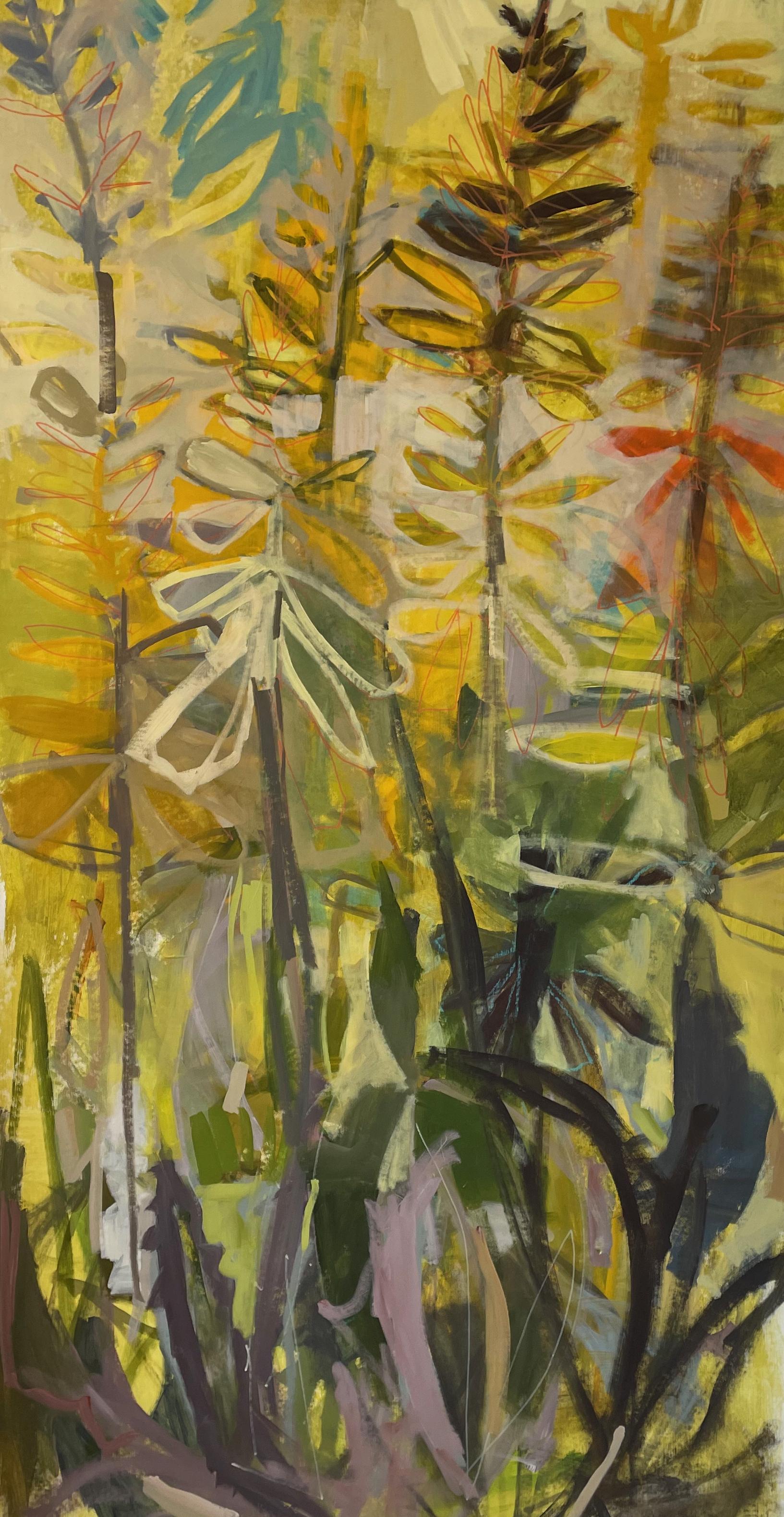 Aloe Inspired Oversized Abstract Botanical Painting on Canvas 36x72 Unstretched