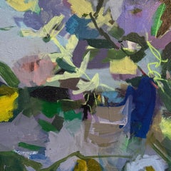 Cheerful Blues Contemporary Abstract Blue Floral Painting on Canvas 24x24 inches