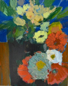 Garden Time Small Contemporary Floral Painting 8x10 in. on Wood