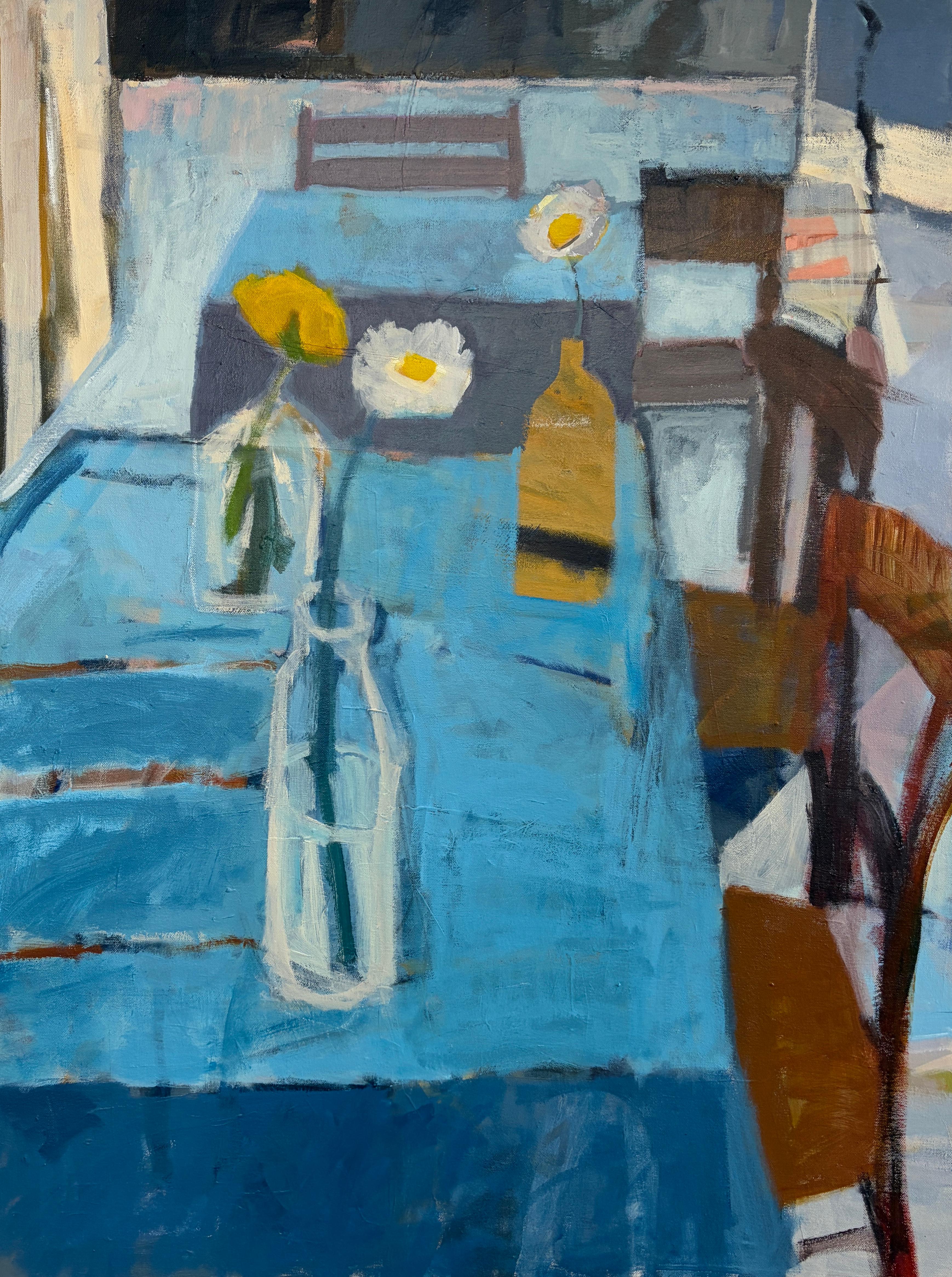 Table with Three Flowers, Contemporary Floral Acrylic Painting, 2026