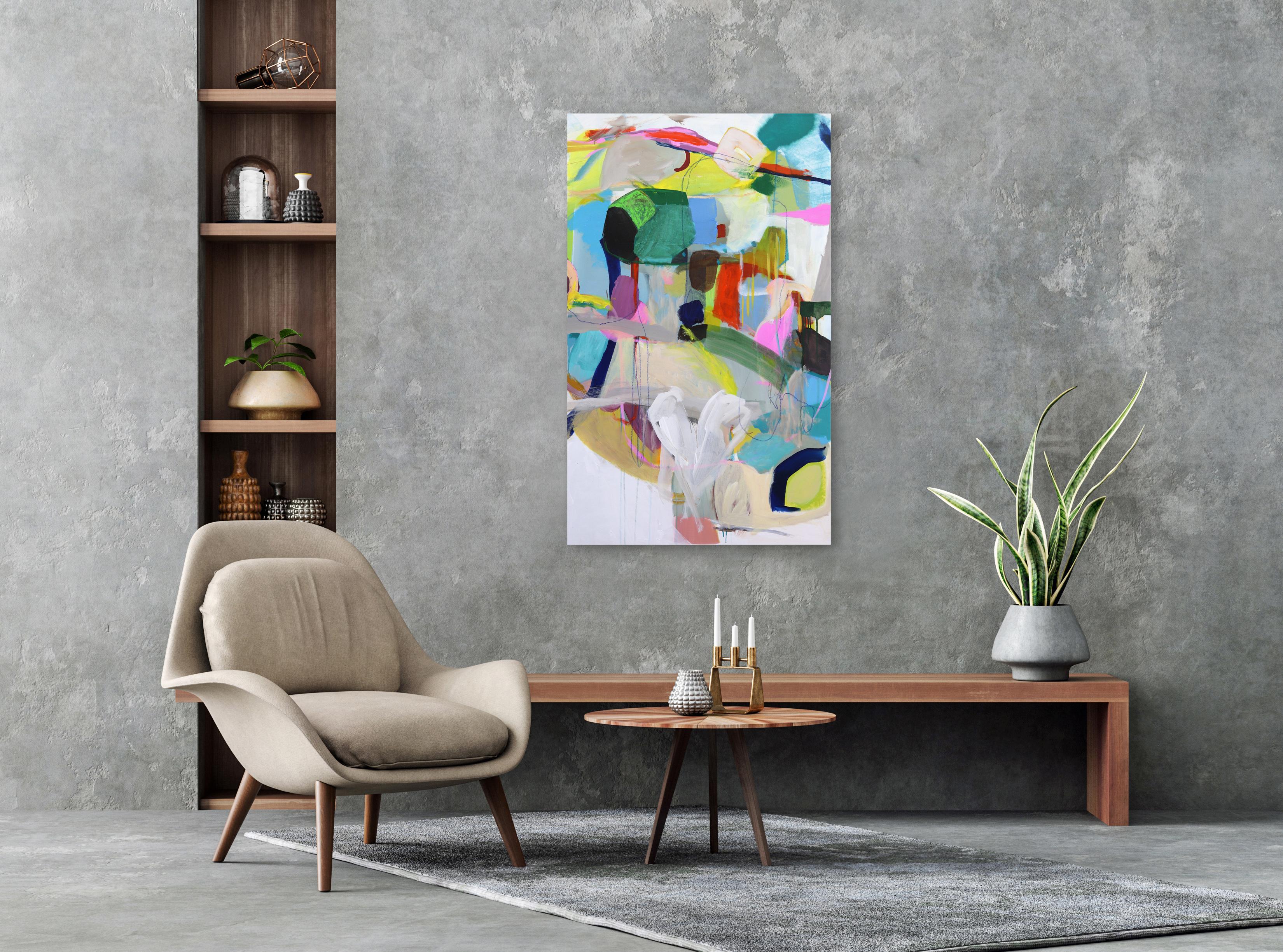 Good Trouble - Large Vertical Colorful Abstract Painting For Sale 1
