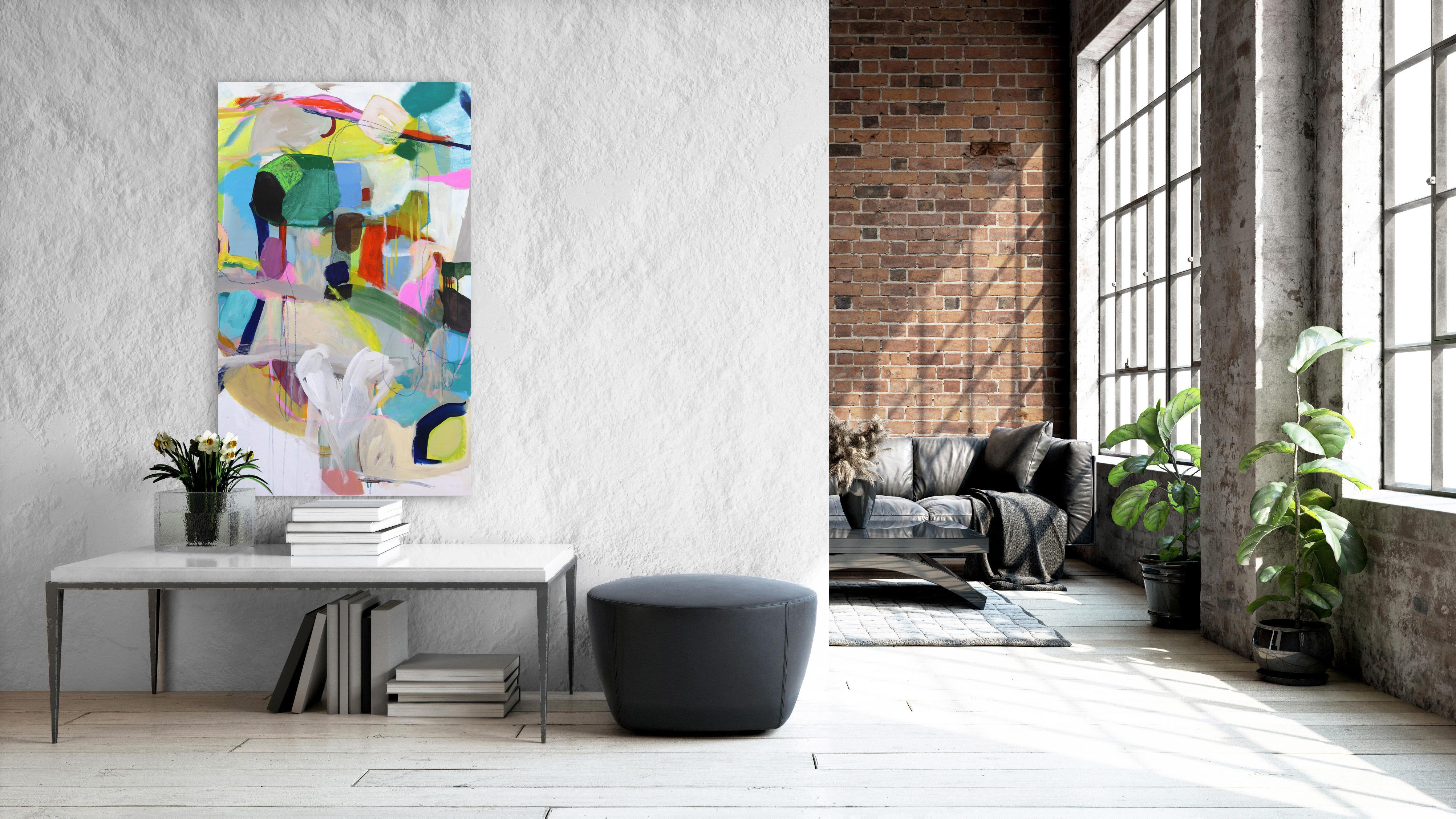Good Trouble - Large Vertical Colorful Abstract Painting For Sale 5