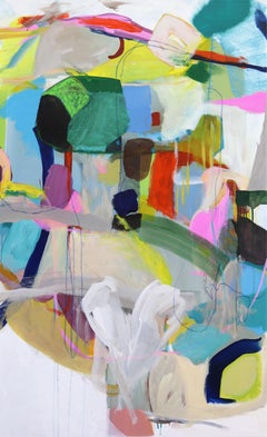 Good Trouble - Großes vertikales, farbenfrohes, abstraktes Gemälde in Farbe