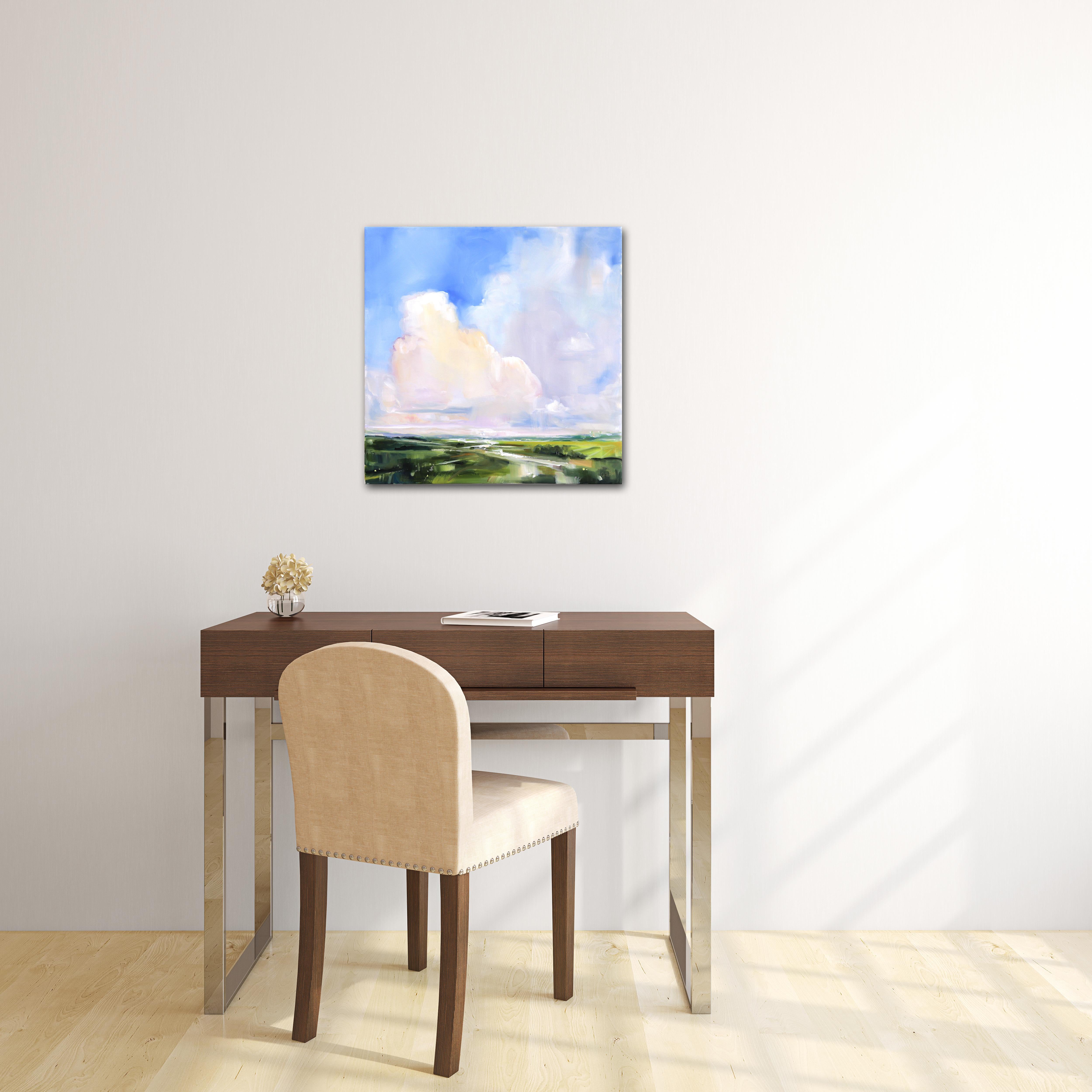 Feeling Fine - Vibrant Cloud Landscape Painting - Blue Abstract Painting by Jodi Miller