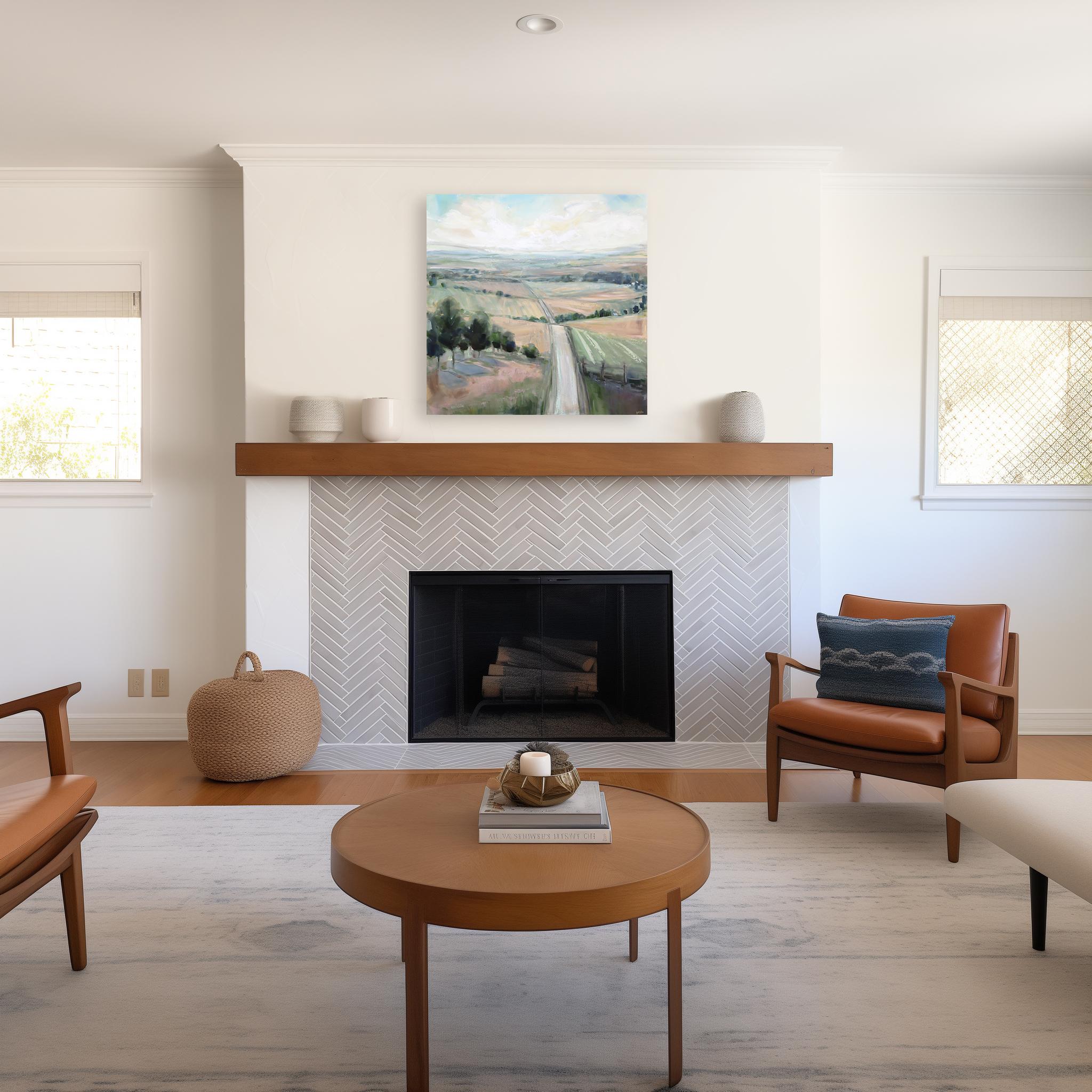 Following Dreams - Original Rural Landscape Mixed Media Painting on Canvas - Gray Still-Life Painting by Jodi Miller