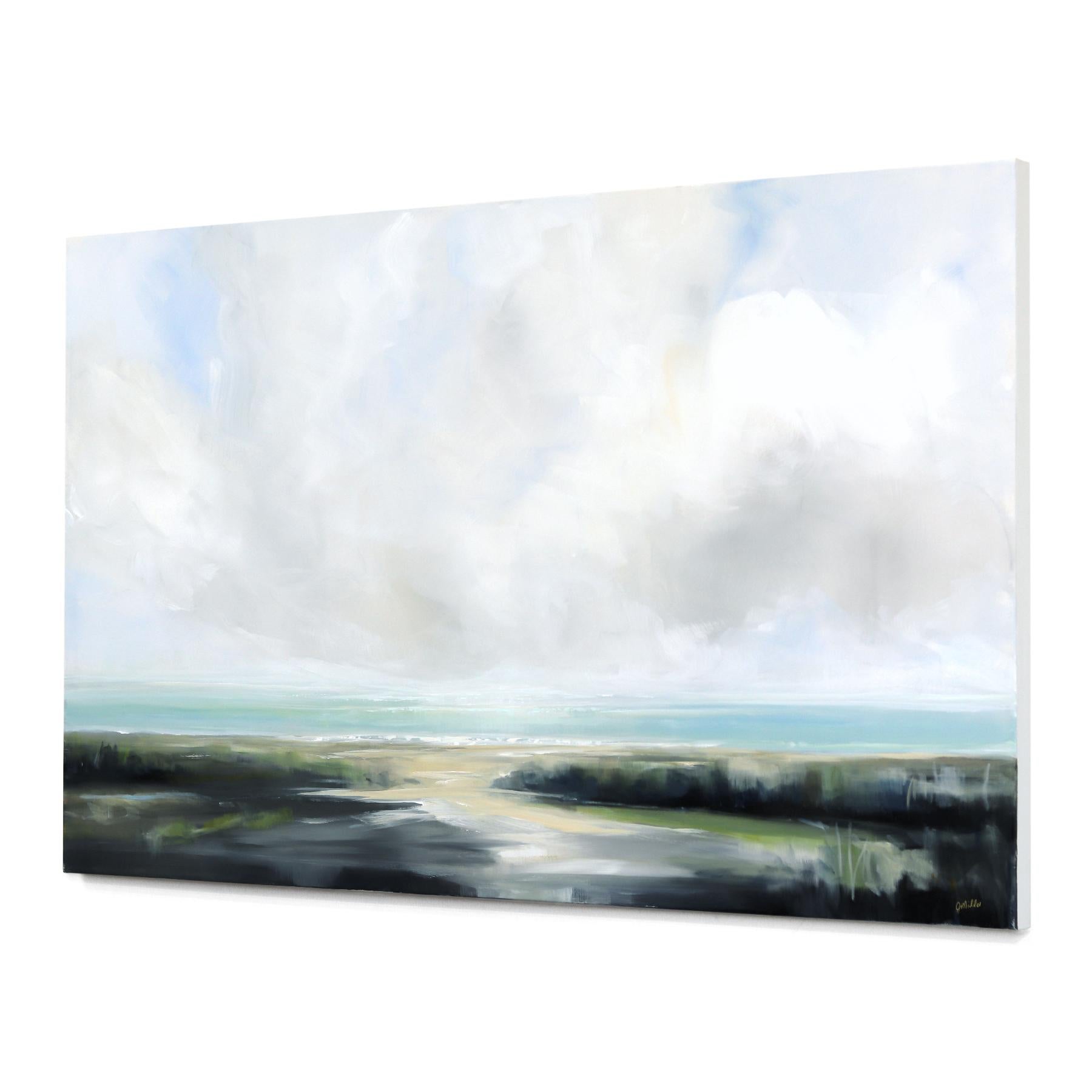 Go Softly - Pintura grande Paisaje oceánico sereno Paisaje aéreo - Landscape Painting Gris de Jodi Miller