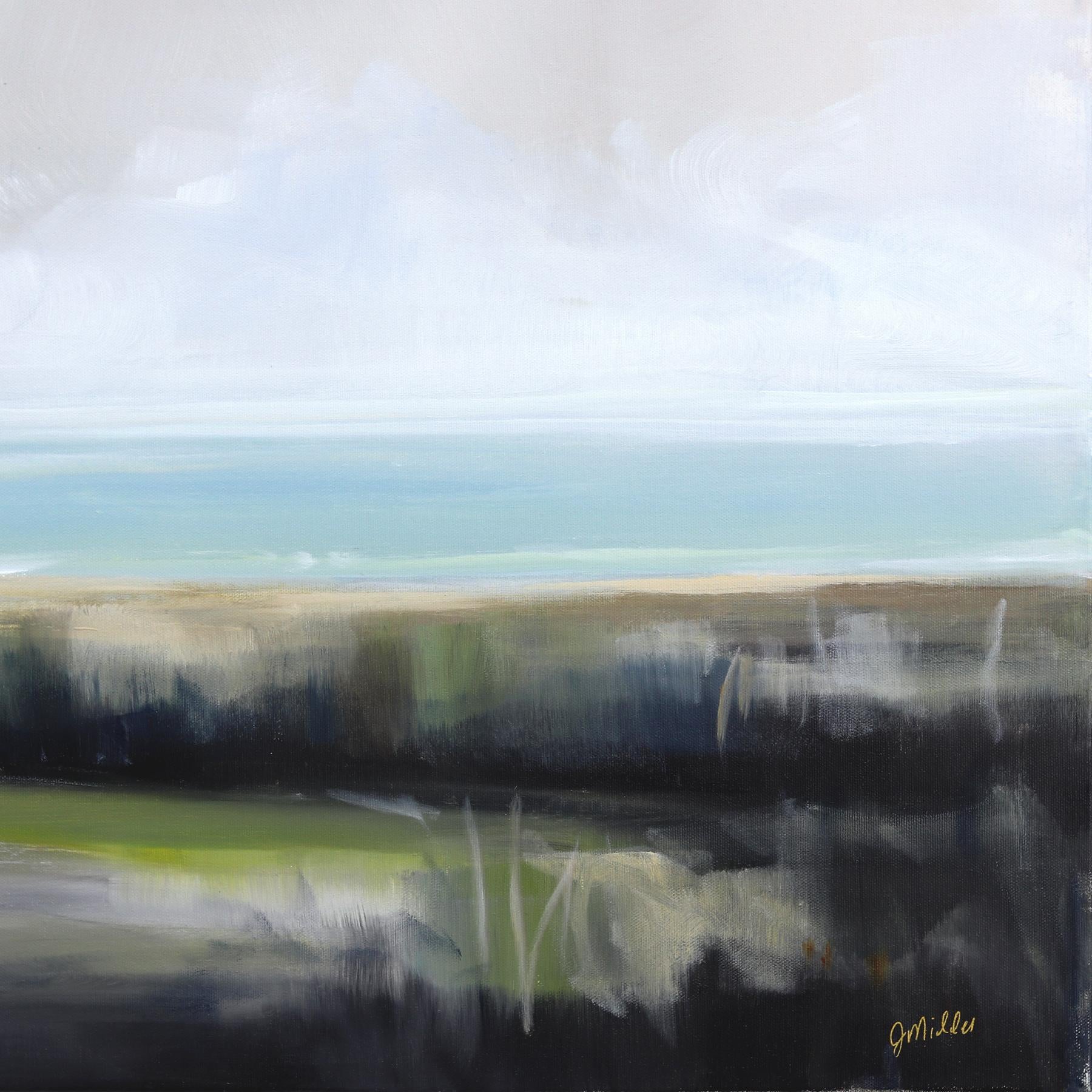 Go Softly - Pintura grande Paisaje oceánico sereno Paisaje aéreo en venta 3