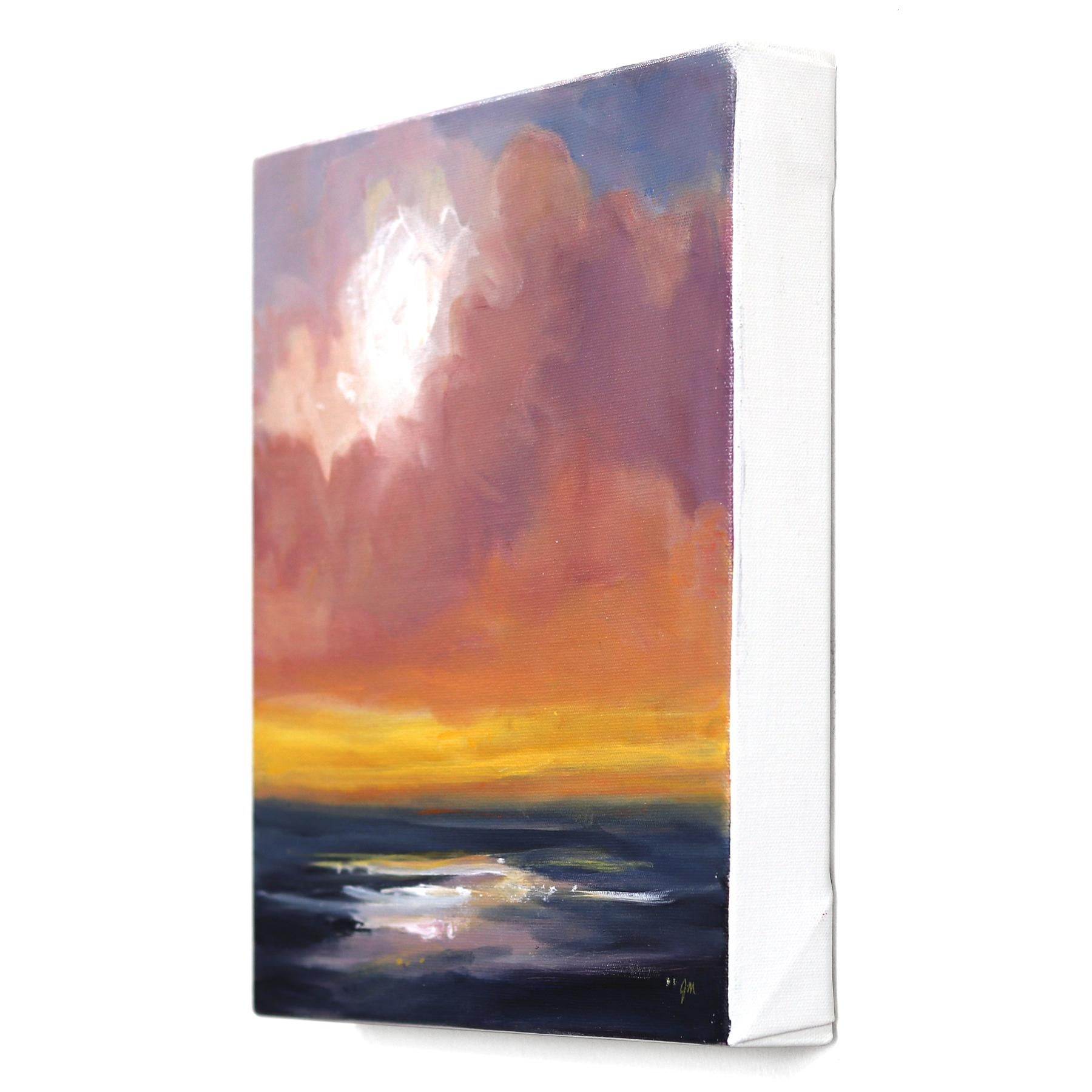 Into Now - Pintura Paisaje Oceánico Atardecer Colorido Paisaje Celeste - Abstract Painting Marrón de Jodi Miller