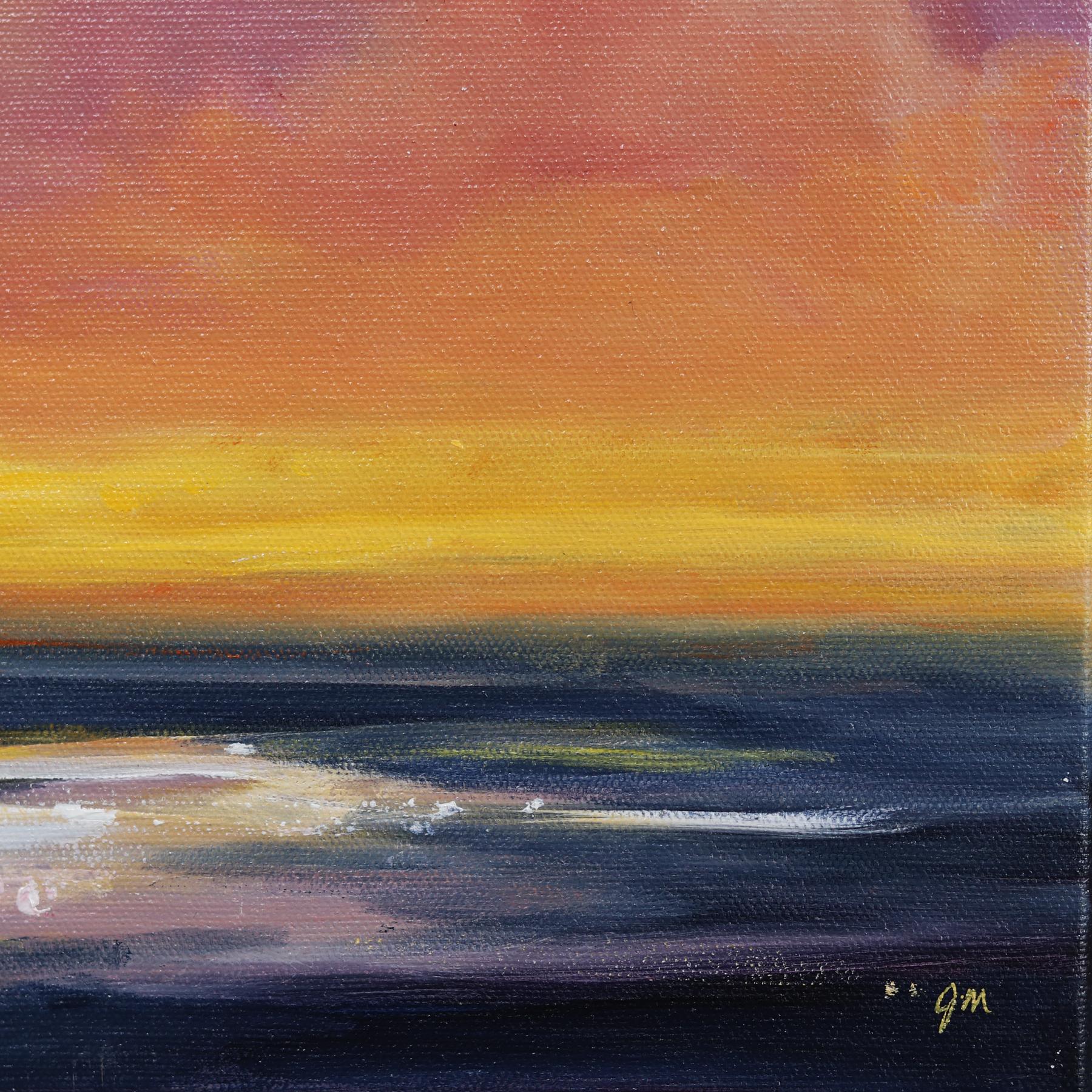 Into Now - Pintura Paisaje Oceánico Atardecer Colorido Paisaje Celeste en venta 3
