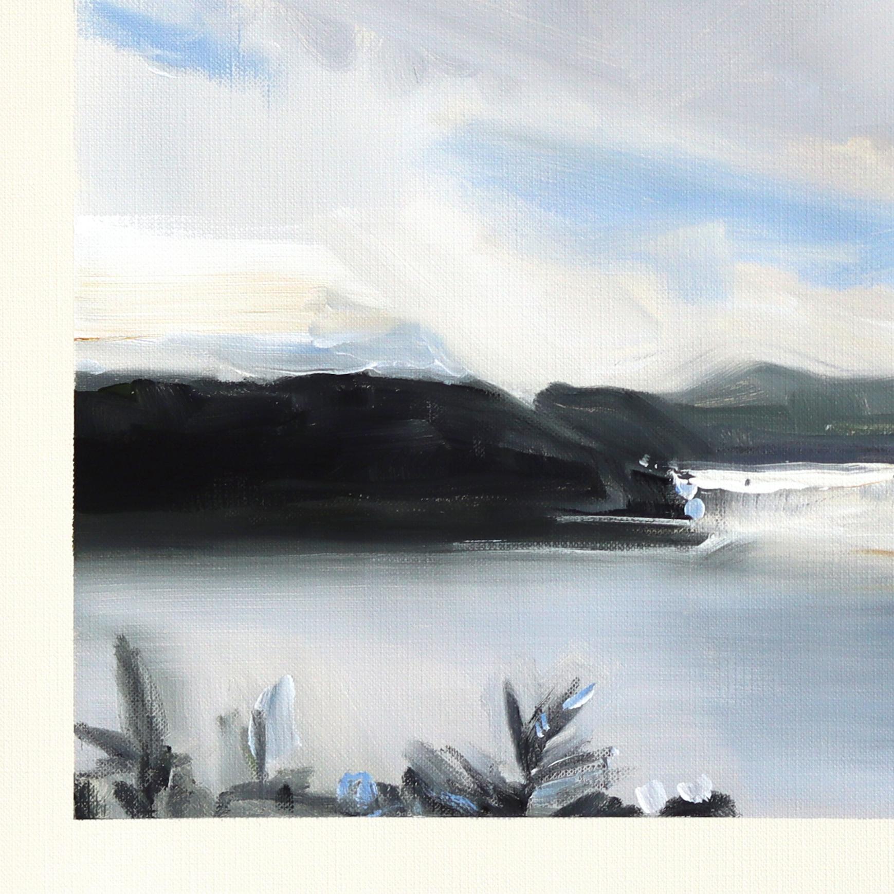 Landschaft Studie 251 - Original Moody Grey Mixed Media Gemälde auf Leinwand Papier (Grau), Landscape Painting, von Jodi Miller