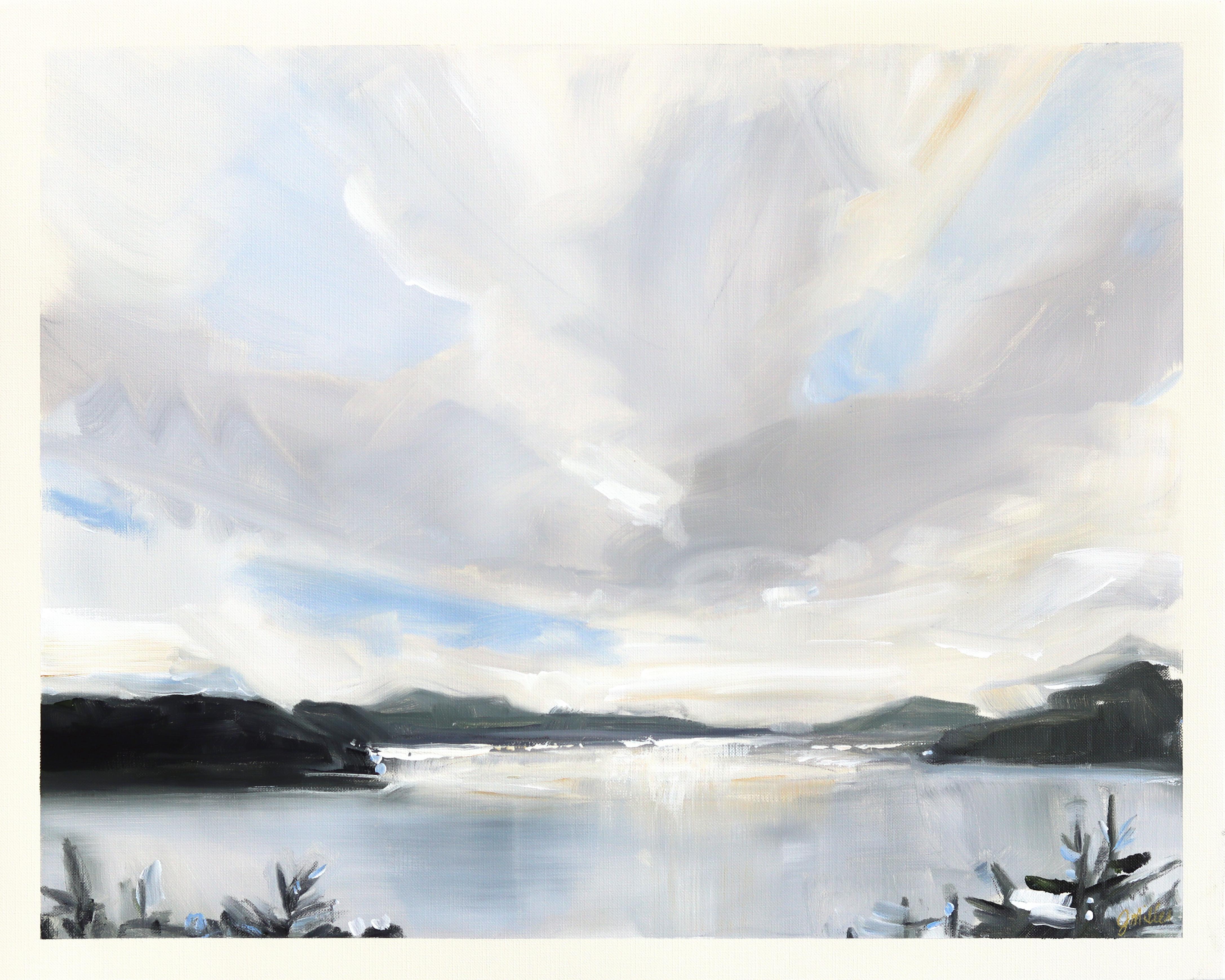 Landschaft Studie 251 - Original Moody Grey Mixed Media Gemälde auf Leinwand Papier