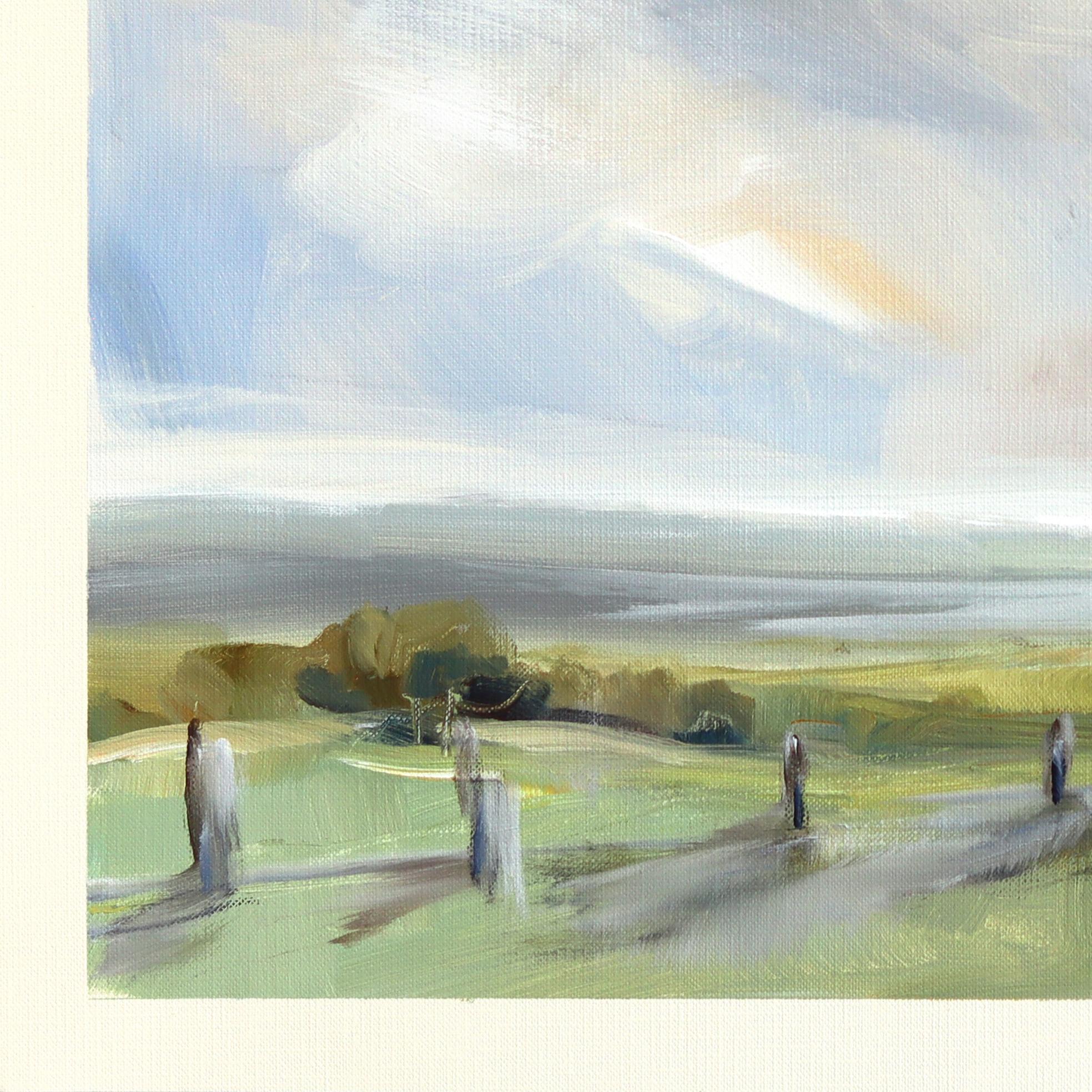 Landschaftsstudie 253 - Original erdiges Gemälde in Mischtechnik auf Leinwand Papier (Grau), Landscape Painting, von Jodi Miller